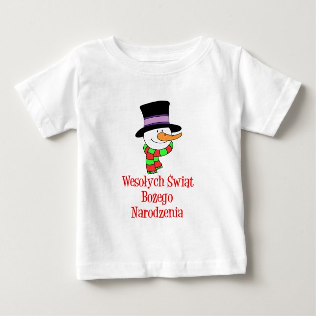 Polnischer Frohe Weihnachtsschneemann Baby T-shirt (Vorderseite)