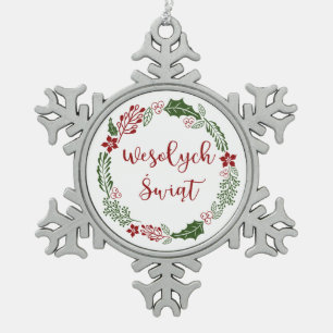 Polnischer Heiligabend, Wesołych świąt Schneeflocken Zinn-Ornament