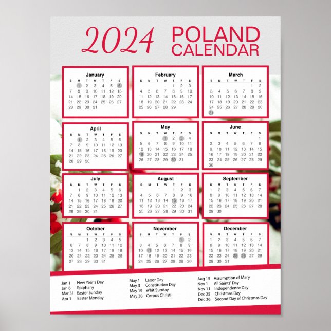 Polnischer Kalender 2024 mit polnischem Feiertag z Poster (Vorne)
