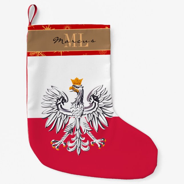 Polnischer Strumpf, Polen, Monogramm, Schneeflocke Kleiner Weihnachtsstrumpf (Vorderseite)