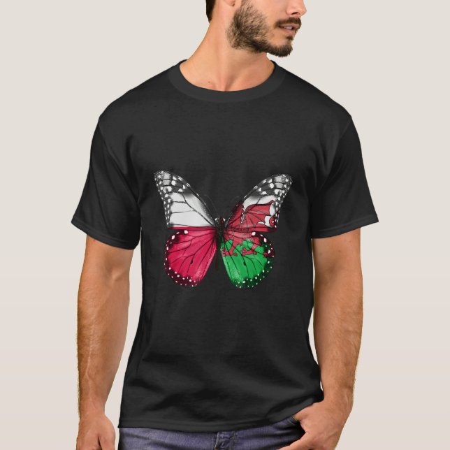 Polnischer Walisischer Flag Butterfly T-Shirt (Vorderseite)
