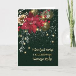 Polnischer Weihnachtsmann Poinsettia Pine Holly Ga Feiertagskarte