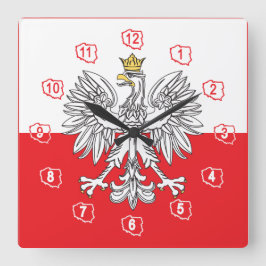 Polnisches Eagle mit Goldkronen-Flaggen-Wanduhr Quadratische Wanduhr