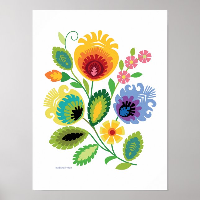 Polnisches Folk Art Yellow Blume Poster (Vorne)