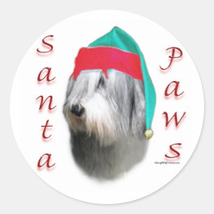 Polnisches Lowland Sheepdog Santa Paws Runder Aufkleber