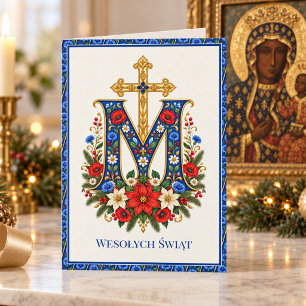 Polnisches Marianisches Monogramm Volkstümliche Bl Feiertagskarte