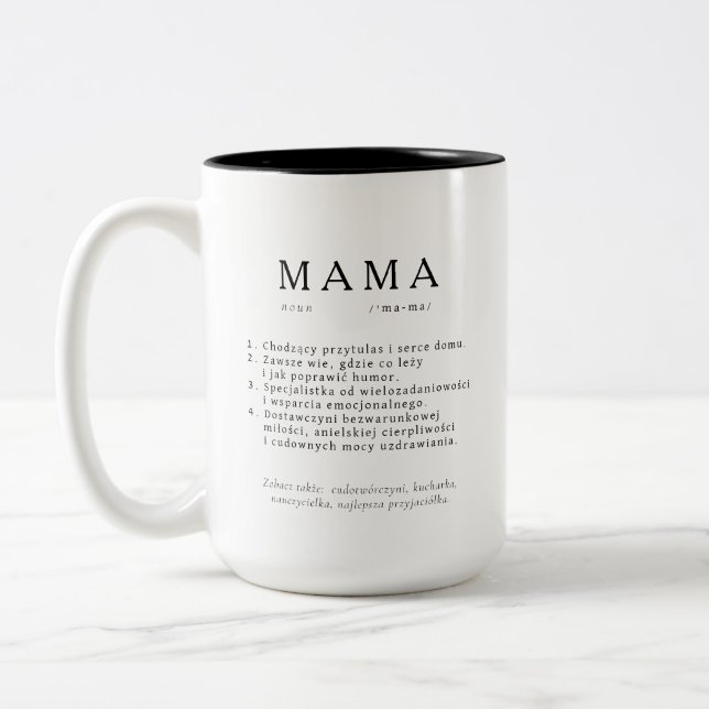 Polnisches Mum-Geschenk - MAMA Großes Definition Zweifarbige Tasse (Links)