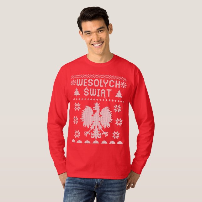 POLNISCHES WEIHNACHTSstrickjacke-SHIRT T-Shirt (Vorne ganz)