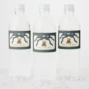 Polo-Karo-Teddybär-Navy-Schleife-Baby-Shower-Gesch Wasserflaschenetikett