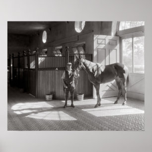 Polo-Pferdeställe, 1933. Vintage-Foto Poster