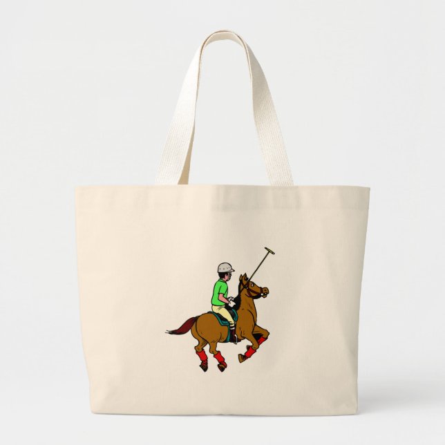 Polo Player Rides Pony Swings Mallet Jumbo Stoffbeutel (Vorne)