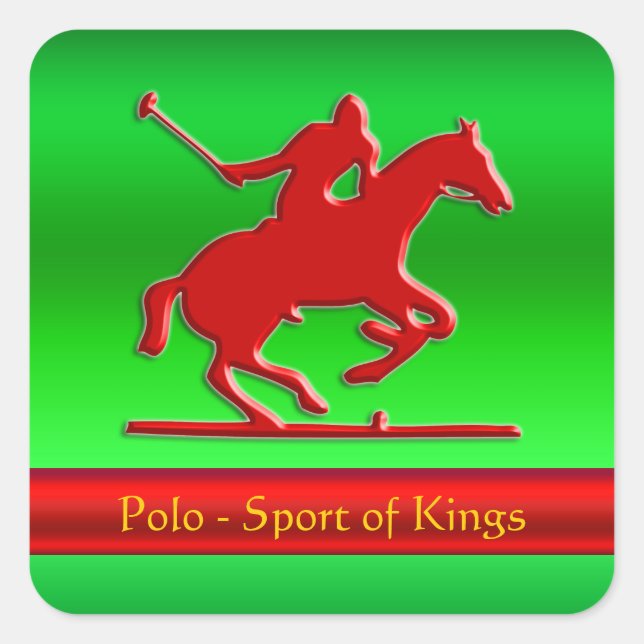 Polo Pony und Rider in roter Chrom-Optik Quadratischer Aufkleber (Vorderseite)