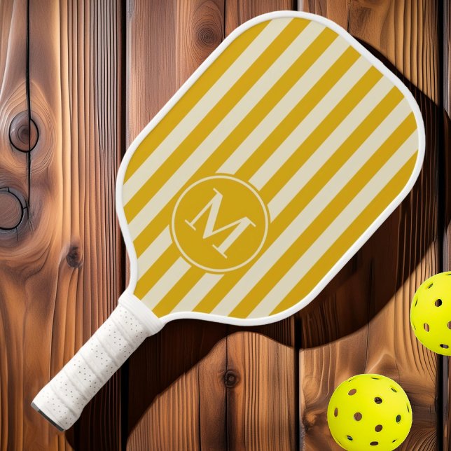 Polo-Streifen-Monogramm der warmen Sonnenblume Mit Pickleball Schläger (Von Creator hochgeladen)