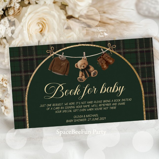 Polo Teddy Bear Classic Baby Shower book for baby Begleitkarte (polo teddy bear, tartan baby shower, preppy baby shower, book for baby, baby shower guest book, baby)