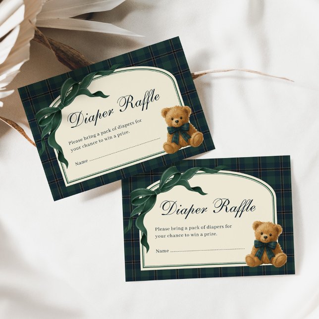 Polo Teddy Bear Green Bow Plaid Diaper Raffle Begleitkarte (Von Creator hochgeladen)