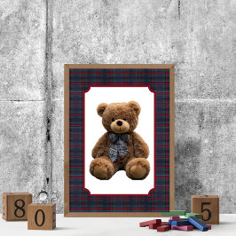 Polo Teddy Bear Tartan Plaid Baby Boy Kids Nursery Poster