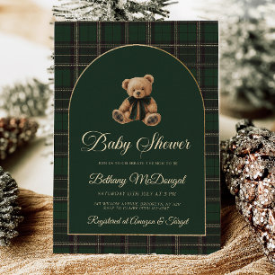 Polo Teddy Bear Tartan Preppy Baby Dusche Folieneinladung