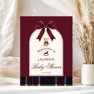 Polo Teddy Bear Wine Red Bow Preppy Willkommen Poster
