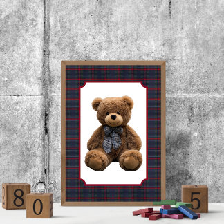 Polo-Teddybär-Tartan-Karo-Babyzimmer für Jungen Poster