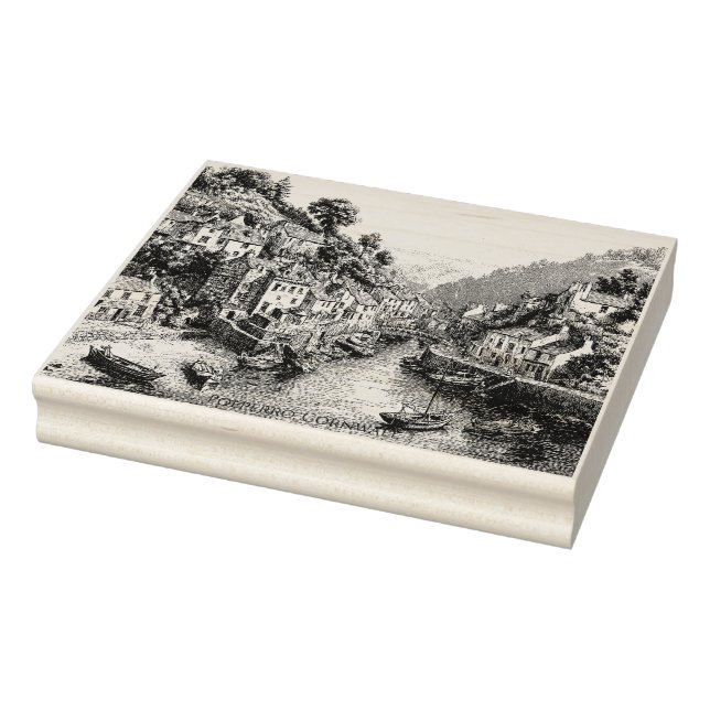 Polperro, Cornwall, England Hafen Gummistempel (Stempel)