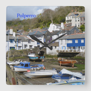 Polperro Cornwall England Low Tide Quadratische Wanduhr