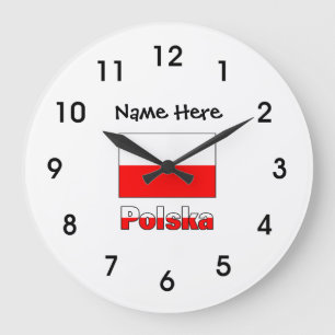 Polska and Polish Flag Große Wanduhr