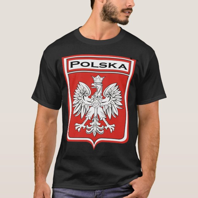 polska-dunkel, Polska Schild/polnische Flagge T-Shirt (Vorderseite)