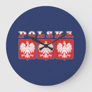 Polska Eagle Flag Shields Große Wanduhr