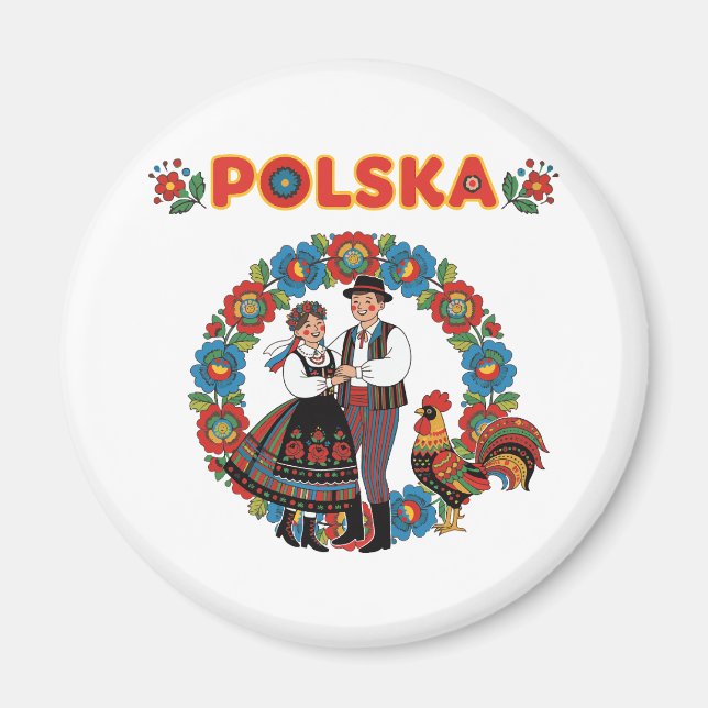 Polska Folk Couple Łowicz Kunst Magnet (Vorne)