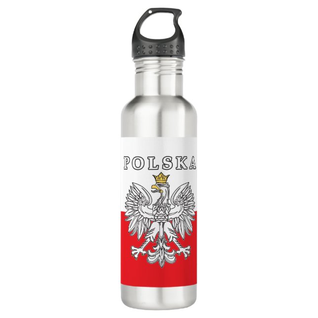 Polska mit Polnischem Adler Edelstahlflasche (Vorderseite)