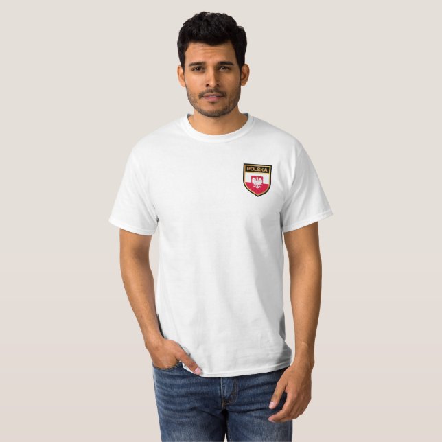 Polska/Polen - Flaggenschild und Emblem T-Shirt (Vorne ganz)