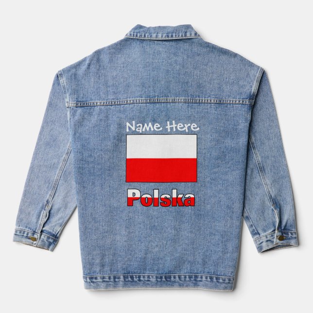 Polska und Polnische Flagge Weißer Personalisierun Jeansjacke (Rückseite)