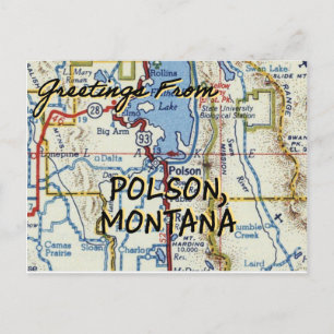 Polson MT Vintag Map Postkarte