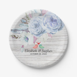 Polterabend Boho Blume & Feathers Rustikales Holz Pappteller