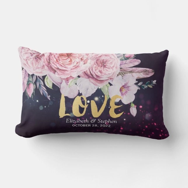Polterabend Boho Blumenzauber und Lila Leuchten Lendenkissen (Vorderseite)