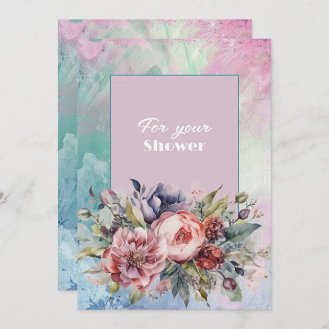 Polterabend Bouquet mit rosa, violetten Blumen Mitteilungskarte (Vorne/Hinten)