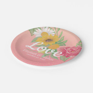 Polterabend Chic Rose Blume Pink Gold Glitzer Pappteller