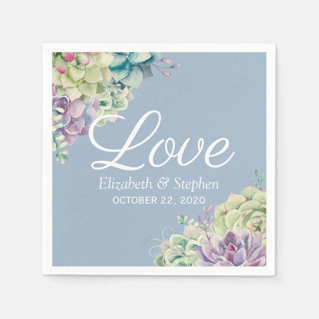 Polterabend Elegante Wasserfarben Sukkulente Pflan Serviette (Vorderseite)