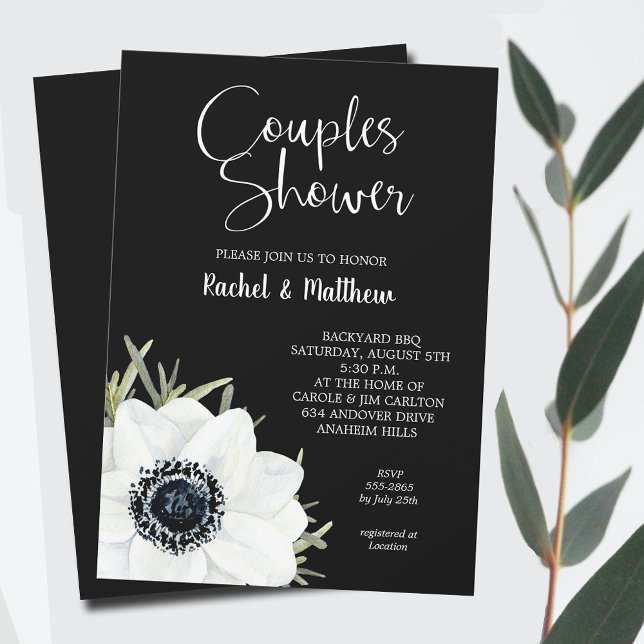 Polterabend für Schwarz-Weiß-Blumenpaare Einladung (Black and White Flowers Couples Wedding  Shower Invitations, INSTANT DOWNLOAD and/or PRINTED)
