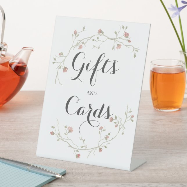 Polterabend Geschenke & Karten Blume Blush & Sage Sockelschild (In Situ)