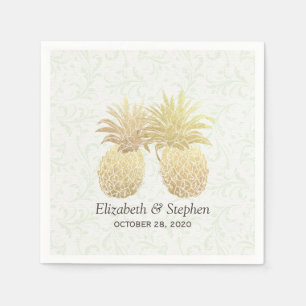 Polterabend Gold Foil Ananas Damask Paper Serviette