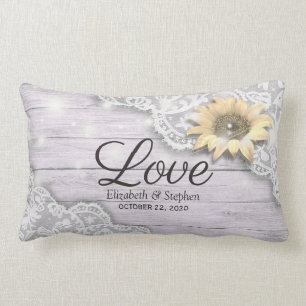 Polterabend Lace Sonnenblumen Holz & String Lights Lendenkissen