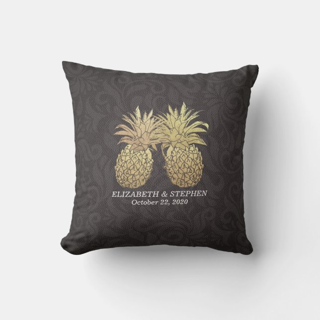 Polterabend Modernes Black Gold Ananas Kissen (Vorderseite)