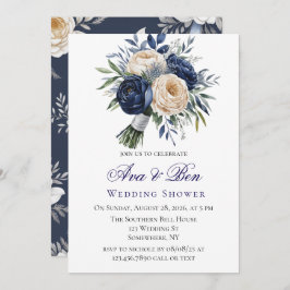 Polterabend Navy Blue und Elfenbeinblume Einladung