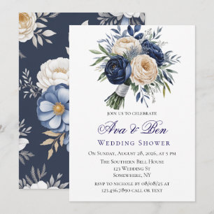 Polterabend Navy Blue und Elfenbeinblume Einladung