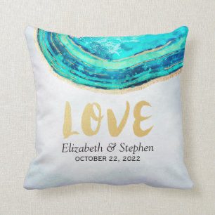 Polterabend Wasserfarbe Aquamarin & Gold Agate Geo Kissen