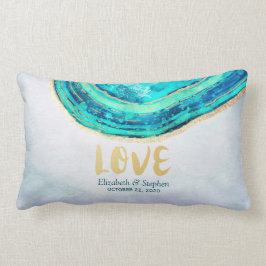Polterabend Wasserfarbe Aquamarin & Gold Agate Geo Lendenkissen