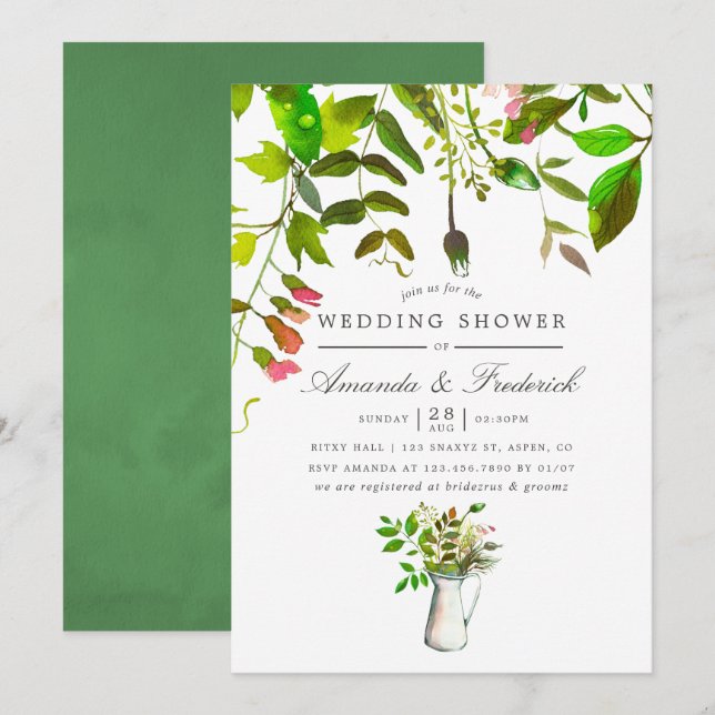 Polterabend Wasserfarbe Frühlingsfolien laden Einladung (Vorne/Hinten)