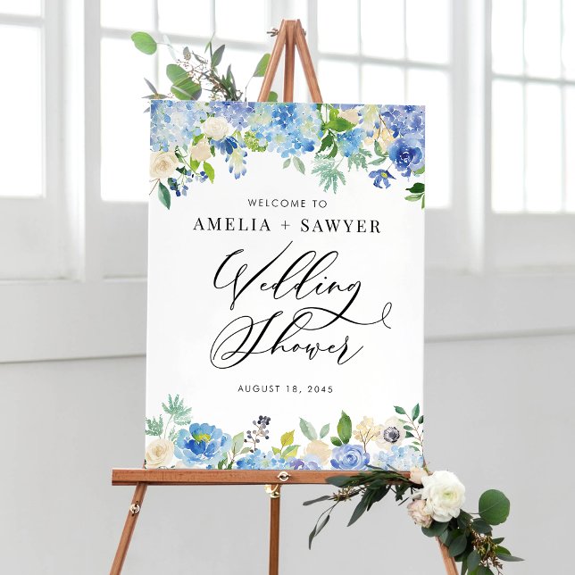 Polterabend "Watercolor Blue Hydrangeas" Willkomme Poster (Von Creator hochgeladen)