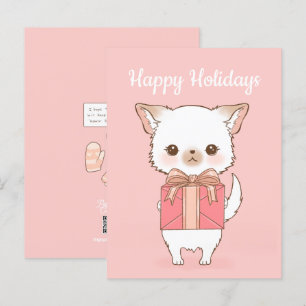 Poly-Pom Happy Holidays White Pomchi Girl Pink Postkarte